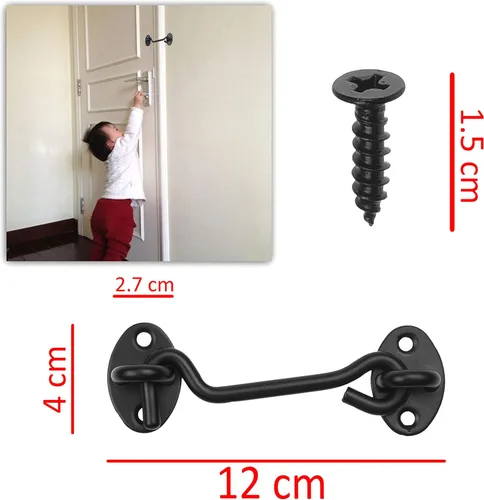 Miniatura 6 de Kare & Kind Gancho y ojo pestillo (10 cm) - con tornillos de montaje - Cerraduras resistentes para puerta, portones, graneros, baños, cabañas