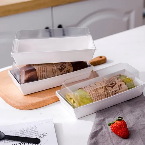 Miniatura 3 de Lainrrew 50 juegos de cajas para pasteles enrollados, cajas de papel para sándwiches de rollo suizo, cajas de charcutería, cajas de postre