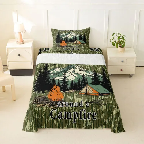 Miniatura 48 de Erosebridal American Flag Bed Sheets Twin Army Green Camo Deep Pocket Fitted Sheet for Kids Boys Girls Bear Claw Hunting Theme Bedding Set Camoflage