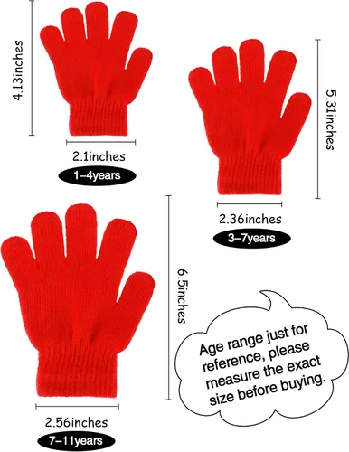Miniatura 3 de 3 pares de guantes para niños pequeños, guantes de punto cálidos de invierno, guantes de dedo completo para niños y niñas