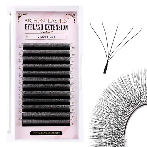 Miniatura 23 de Arison Lashes Extensión de pestañas en forma de W 5D, abanicos prefabricados de volumen suave natural, abanicos de imitación de visón negro mate, 12