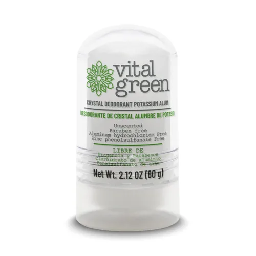 Vital Green Crystal Potassium - Desodorante mineral sin perfume para hombres, mujeres y atletas - 2.12 oz / 60 g (1 unidad)