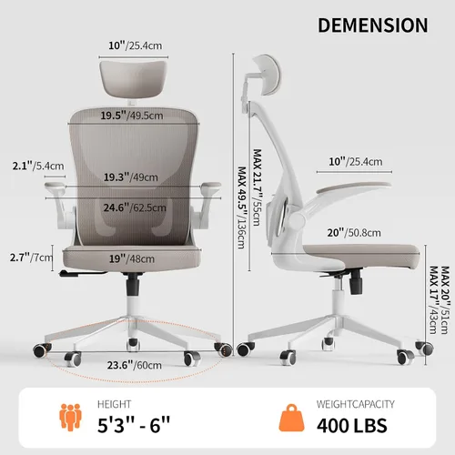 Miniatura 2 de Silla de oficina ergonómica con soporte lumbar, reposacabezas y brazos abatibles, altura ajustable, mecedora, silla alta giratoria para computadora