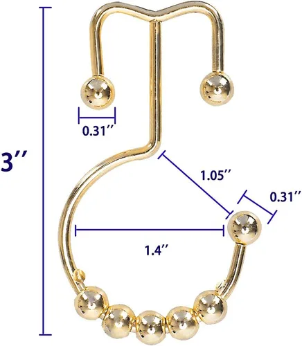 Miniatura 3 de Ganchos de cortina de ducha para baño, 12 piezas de acero inoxidable de metal resistente a la corrosión, ganchos deslizantes de doble cortina Oro