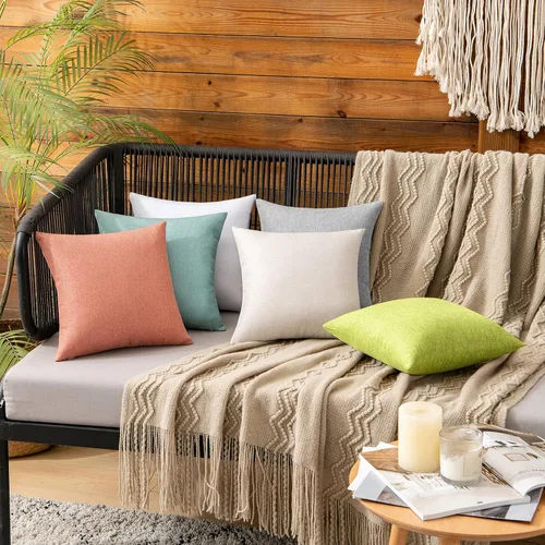 Miniatura 2 de MIULEE Paquete de 2 fundas de almohada decorativas para exteriores, impermeables, sólidas, de lino sintético, para jardín, granja, patio, tienda