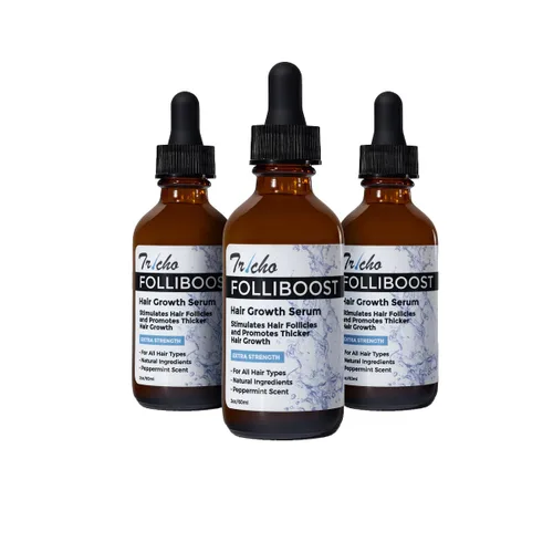 Tricho Labs Folliboost - Suero para el crecimiento del cabello, fórmula de base natural con biotina y aceite de menta, cuidado del cabello para un