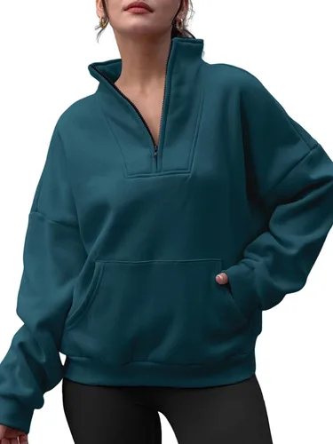 Miniatura 5 de Trendy Queen Sudaderas con media cremallera, sudaderas con capucha de gran tamaño, suéteres de otoño 2023 Y2K ropa de invierno