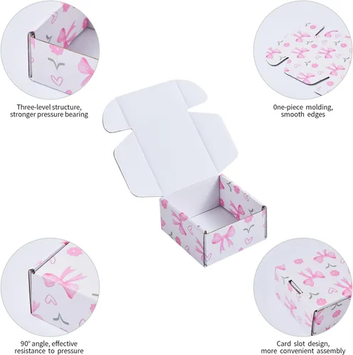Miniatura 4 de Bow - Cajas de envío rosadas, paquete de 25, cajas de regalo de 4 x 4 x 2 pulgadas, cajas de envío pequeñas de cartón corrugado para pequeñas