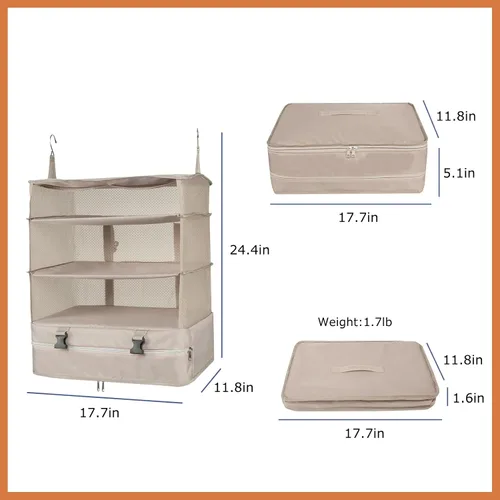Miniatura 19 de TABITORA - Estantería portátil y plegable de gran capacidad con ganchos para colgar, ideal como almacenamiento para viajes