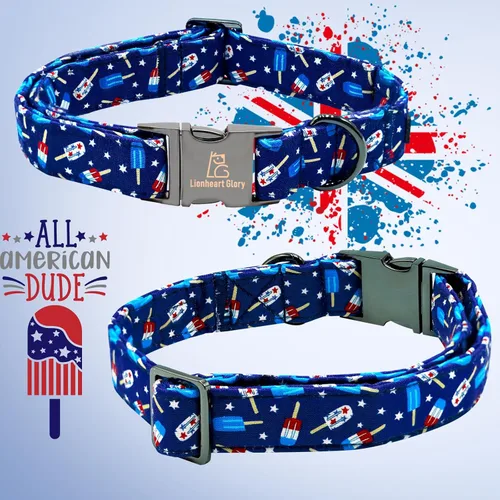 Miniatura 4 de Lionheart glory Collar de perro con bandera estadounidense del 4 de julio, collar con lazo para perro, Día de la Independencia, resistente