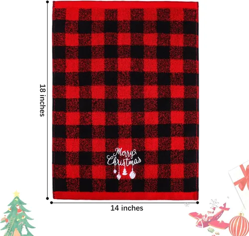 Miniatura 2 de MCEAST Paquete de 3 toallas de mano de Navidad, 18 x 14 pulgadas, color rojo y negro, a cuadros, suaves, toallas de algodón puro para baño, cocina
