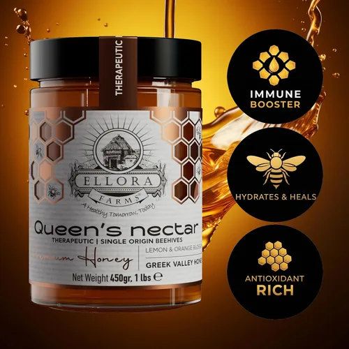 Miniatura 3 de Ellora Farms Greek Honey, Lemon & Orange Blossom Raw Honey Unfiltered, 2025 Paris Platinum Award, Non-GMO and Unpasteurized, Gift Pack with Dipper