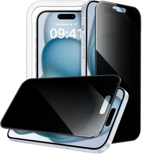 Miniatura 14 de JETech Protector de pantalla de privacidad de 360 grados para iPhone 15 de 6.1 pulgadas, película de vidrio templado antiespía de 4 vías
