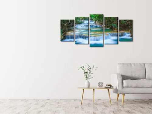 Miniatura 7 de Wieco Art Lienzo de cascada pacífica para pared, cuadros de árboles verdes para sala de estar, dormitorio, decoración del hogar, 5 piezas, estirado