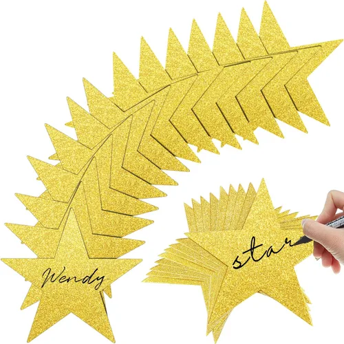 Miniatura 11 de Gejoy 80 piezas de recorte de estrellas con purpurina, decoración de estrellas doradas, estrella de papel doble impresa para noche de cine