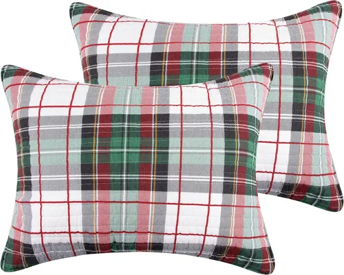 Miniatura 4 de Levtex Home - Funda estándar acolchada a cuadros Spencer (26 x 20 pulgadas) - Tartán de Navidad - Rojo, verde, blanco, azul, dorado - Sin relleno