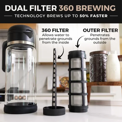 Miniatura 2 de VINCI Cold Brew 360, Cafetera de Vidrio para Cold Brew con Tecnología de Preparación de Doble Filtro 360 Patentada, Cold Brew para Café Helado