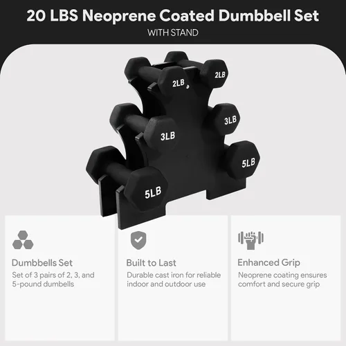 Miniatura 3 de BalanceFrom Neoprene Coated Iron Dumbbell Hex Weights Set with Stand – Color-Coded or Black Options with Non-Slip Grip for Strength Training