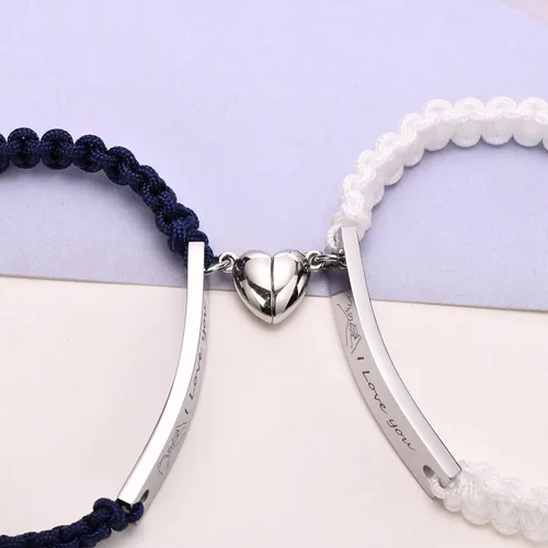 Miniatura 5 de Mealguet - Pulseras de identificación personalizadas para parejas y amistad, grabado personalizado, hechas a mano, cuerda trenzada y ajustable