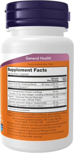 Miniatura 2 de NOW Supplements, UC-II Advanced Joint Relief con colágeno sin desnaturalizar tipo II, más ácido hialurónico, boro, vitamina D-3, 60 cápsulas