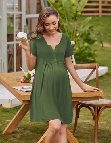 Miniatura 3 de Ekouaer Vestido de parto y parto, camisón de lactancia, camisones de maternidad para hospital, camisón corto de lactancia materna, talla XXL