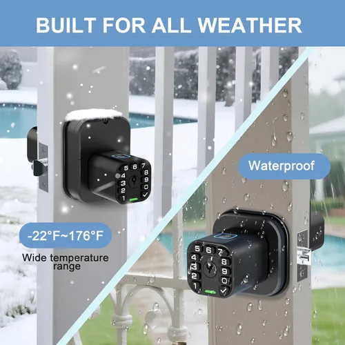 Miniatura 5 de Richelock IU53 Cerradura de puerta de huellas dactilares y teclado de doble cara, biométrica para todo clima, completamente impermeable con códigos