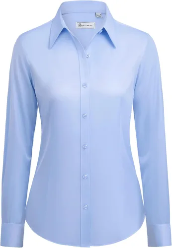 Miniatura 8 de siliteelon Camisas con botones para mujer: camisa de vestir de manga larga sin arrugas, ajuste clásico, con cuello, color sólido, formal