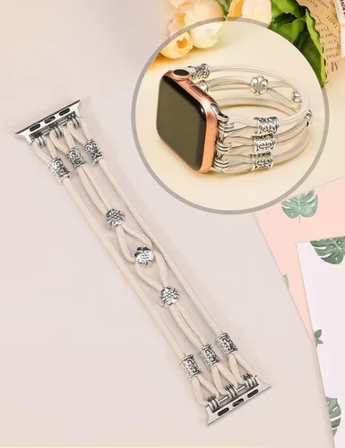 Miniatura 2 de TOYOUTHS Pulsera de cuentas compatible con Apple Watch Band de 49/46/45/44/1.654 in para mujer, correa de nailon elegante para iWatch Series