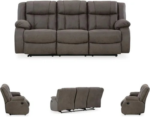 Miniatura 8 de Signature Design by Ashley First Base - Sofá reclinable manual de piel sintética contemporánea, color gris
