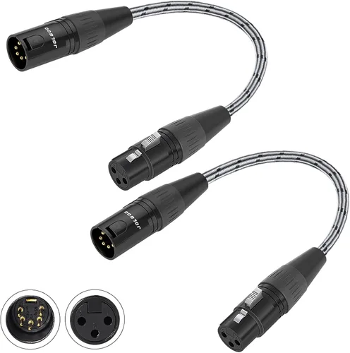 JOLGOO Paquete de 2 adaptadores de cable DMX de 12 pulgadas, macho XLR de 5 pines a hembra XLR de 3 pines, para accesorios de iluminación DMX y