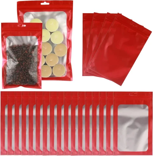 Miniatura 32 de 400 bolsas de Mylar resellables de 4 x 5 pulgadas, color negro, para almacenamiento de alimentos, bolsa resellable de Mylar con ventana transparente