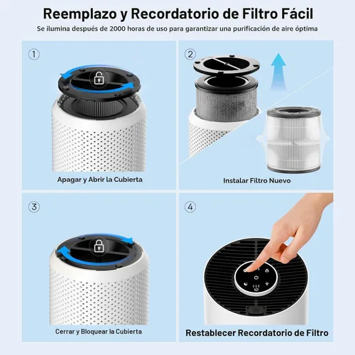 Miniatura 8 de Purificadores de aire mejorados para dormitorio y hogar con filtro HEPA H14, cubre hasta 1280 pies cuadrados, entrada de aire de 360°, purificador