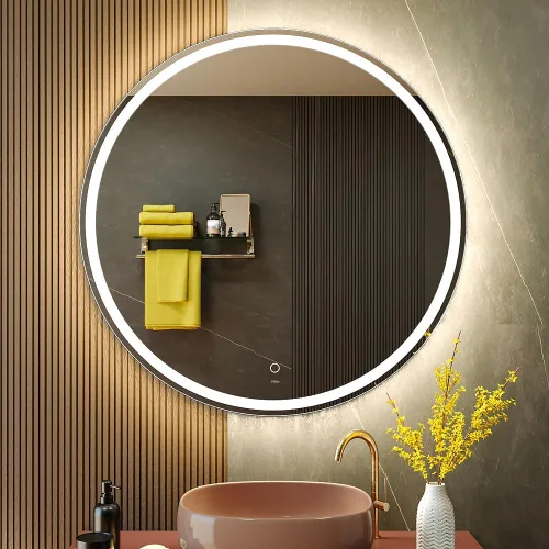 Miniatura 10 de KWW - Espejo de baño LED redondo grande de 28 pulgadas, moderno, temperatura de color ajustable, luces regulables anti vaho, fácil de instalar