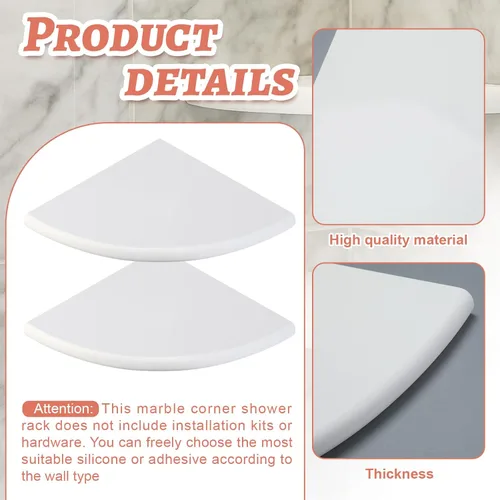 Miniatura 3 de Chunful 2 estantes esquineros de mármol blanco para baño, de 9 x 9 pulgadas, montaje en pared en ambos lados, estantes esquineros de mármol pulido