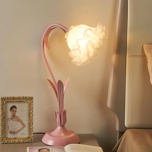 Miniatura 11 de TFCFL Lámpara de Mesa de Flor de Rosa para Dormitorio, Lámpara de Escritorio de Vidrio Manchado Elegante Lámpara de Mesa Enchufable Luz de Mesita