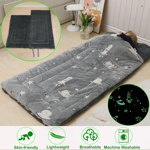 Miniatura 4 de Saco de dormir para niños y niñas que brilla en la oscuridad, saco de dormir luminoso y suave, tapete para siesta preescolar, guardería, jardín