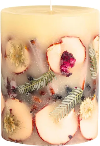 Rosy Rings Vela botánica redonda mediana – Manzana picante de 6.5 pulgadas, tiempo de combustión, 200 horas, notas de cardamomo, canela, clavo,
