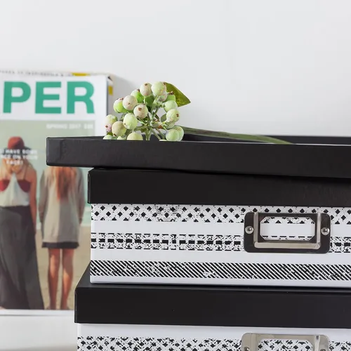 Miniatura 6 de SLPR Cajas de almacenamiento decorativas con tapas para decoración del hogar, juego de 3: almacenamiento de fotos en blanco y negro, cajas de cartón