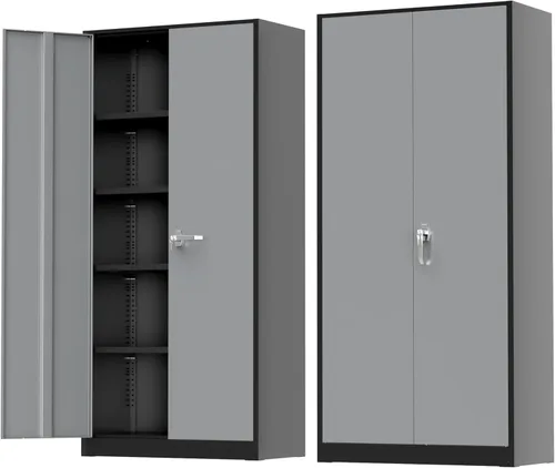 Miniatura 15 de Greenvelly Armario de metal para garaje, armario de almacenamiento de metal con bloqueo de 36 pulgadas de alto con 2 puertas y estantes ajustables