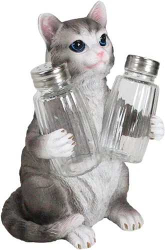 Miniatura 5 de Ebros Gift Gatito felino peludo de cristal para salero y pimentero, figura de 8.25 pulgadas de alto, loco para gatos, gatito, decoración de mascotas