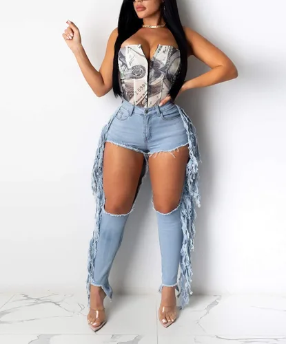 Miniatura 4 de Women's Skinny Ripped Jeans Stretch Destroyed Mid High Waist Denim Pants