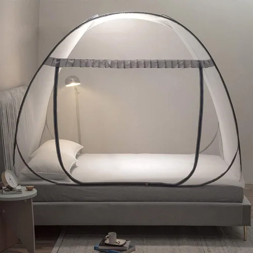 Miniatura 2 de Mengersi Tienda de Mosquitera para Cama, Dosel de Cama Desplegable con Fondo de Red, Tienda de Cama con Mosquitera para Niños y Niñas, Cama, Gris