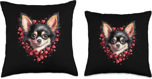 Miniatura 3 de Funny Dogs Lovers Men Women Kids Cute Gift Ideas Almohada de pelo largo con diseño de chihuahua negro y corazones para amantes de los perros, 16 x