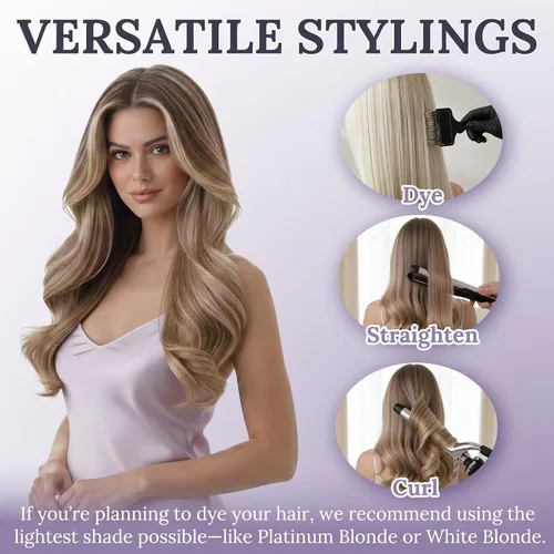 Miniatura 8 de Fshine - Extensiones de cabello humano con clip, de 16 pulgadas, con clip, color marrón chocolate, mezcla de rubio caramelo, extensiones de cabello