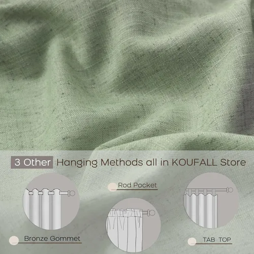 Miniatura 2 de KOUFALL Cortinas transparentes de lino con pestaña trasera