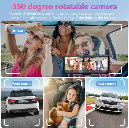 Miniatura 8 de CARPURIDE W903 Carplay portátil y Android Auto con cámara de salpicadero, pantalla HD IPS de 9.3 pulgadas, cámara frontal 4K y trasera 1080P