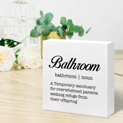 Miniatura 6 de Letrero divertido de madera con definición de baño, placa de bloque de madera para el hogar, baño, estante y decoración de inodoro