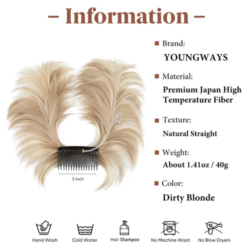 Miniatura 39 de Postizo de Cabello de Moño Desordenado Peine Lateral Clip en Moño de Cabello Postizo para Mujeres Corto Natural Liso Estilos Versátiles Ajustables