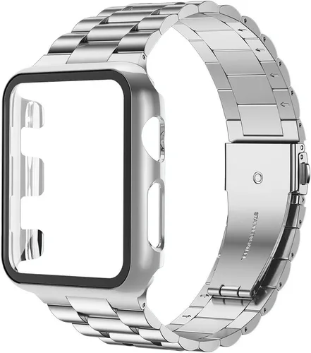 Miniatura 2 de baozai Compatible con Apple Watch Band de 1.496 pulgadas con funda, correa para iWatch de acero inoxidable con funda protectora de pantalla