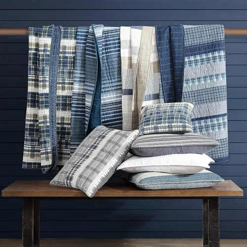 Miniatura 8 de Nautica - Juego de ropa de cama Queen, ropa de cama de algodón suave y transpirable con sensación de peso medio, juego de cama reversible de 3 Azul